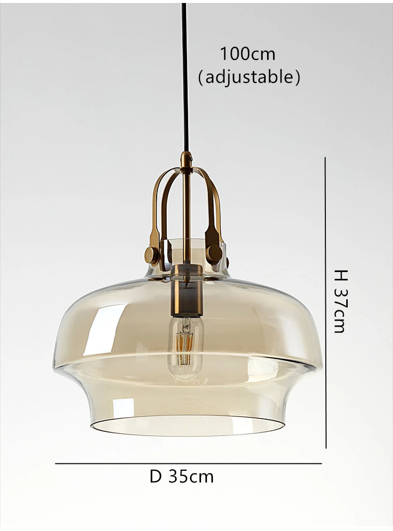 Postmodern Hanging Glass Pendant Light with Gold Details- Grey, Amber & Clear