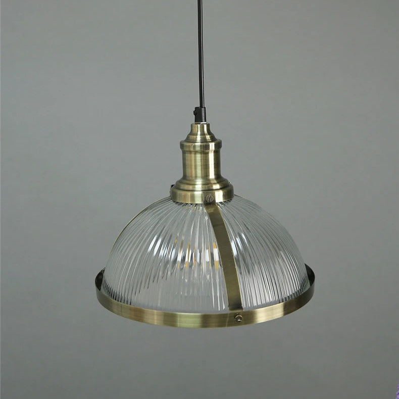 Industrial Ceiling Pendant Light Fitting with Glass Dome Drop & Bronze Details