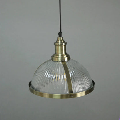 Industrial Ceiling Pendant Light Fitting with Glass Dome Drop & Bronze Details