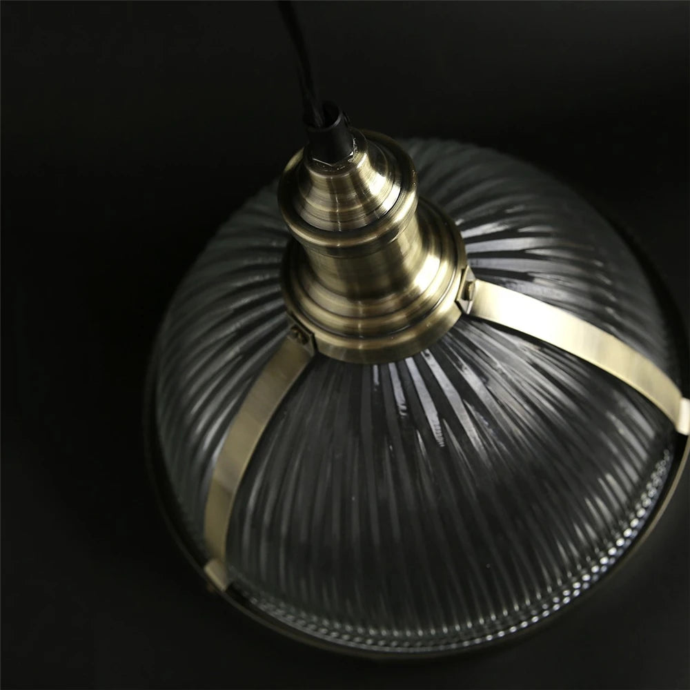 Industrial Ceiling Pendant Light Fitting with Glass Dome Drop & Bronze Details