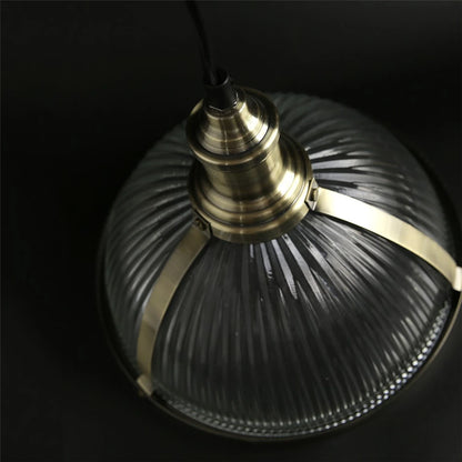 Industrial Ceiling Pendant Light Fitting with Glass Dome Drop & Bronze Details