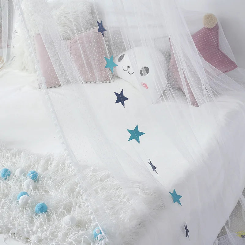 Kids Bed Canopy With Pom Pom Detail - Pink & Blue