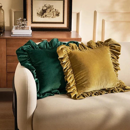 Luxurious Velvet Cushion Covers with Large Ruffle - 5 Colours