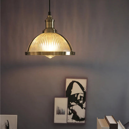 Industrial Ceiling Pendant Light Fitting with Glass Dome Drop & Bronze Details