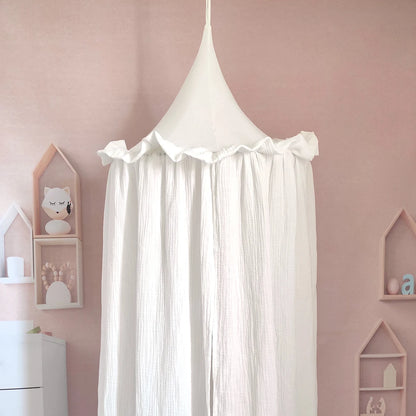 Kids Premium Muslin Bed Canopy With Frill Detail - 7 Colours