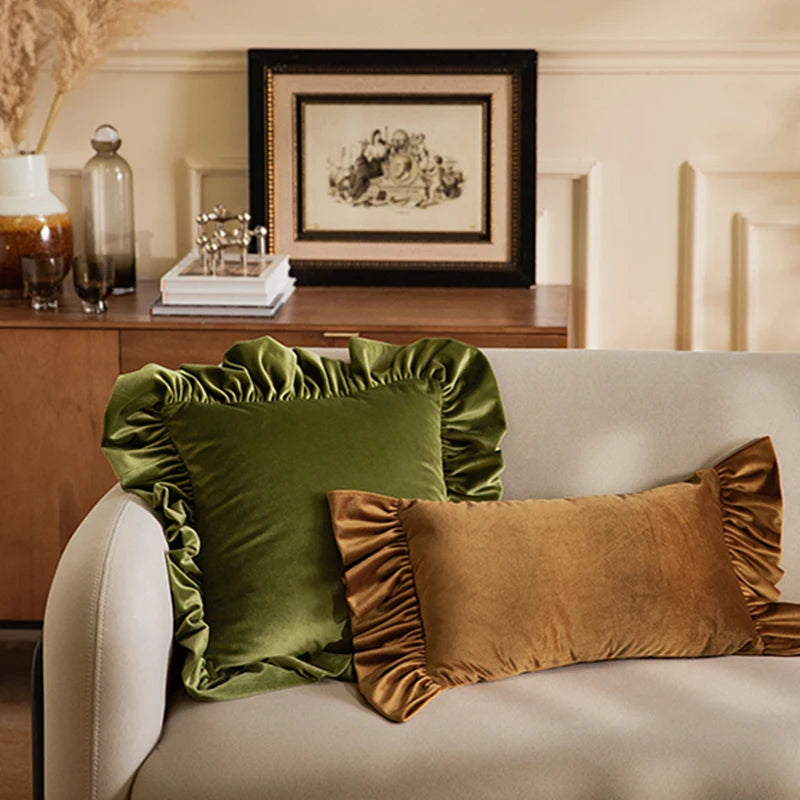 Luxurious Velvet Cushion Covers with Large Ruffle - 5 Colours