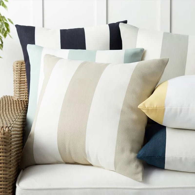 Velvet Wide Stripe Outdoor Square Cushion Cover - 7 Colours