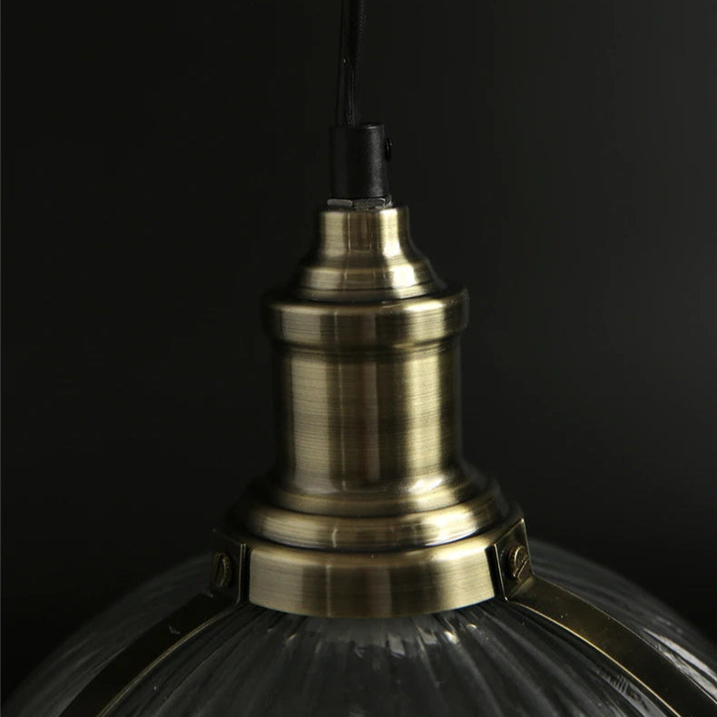Industrial Ceiling Pendant Light Fitting with Glass Dome Drop & Bronze Details