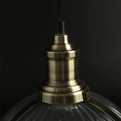 Industrial Ceiling Pendant Light Fitting with Glass Dome Drop & Bronze Details