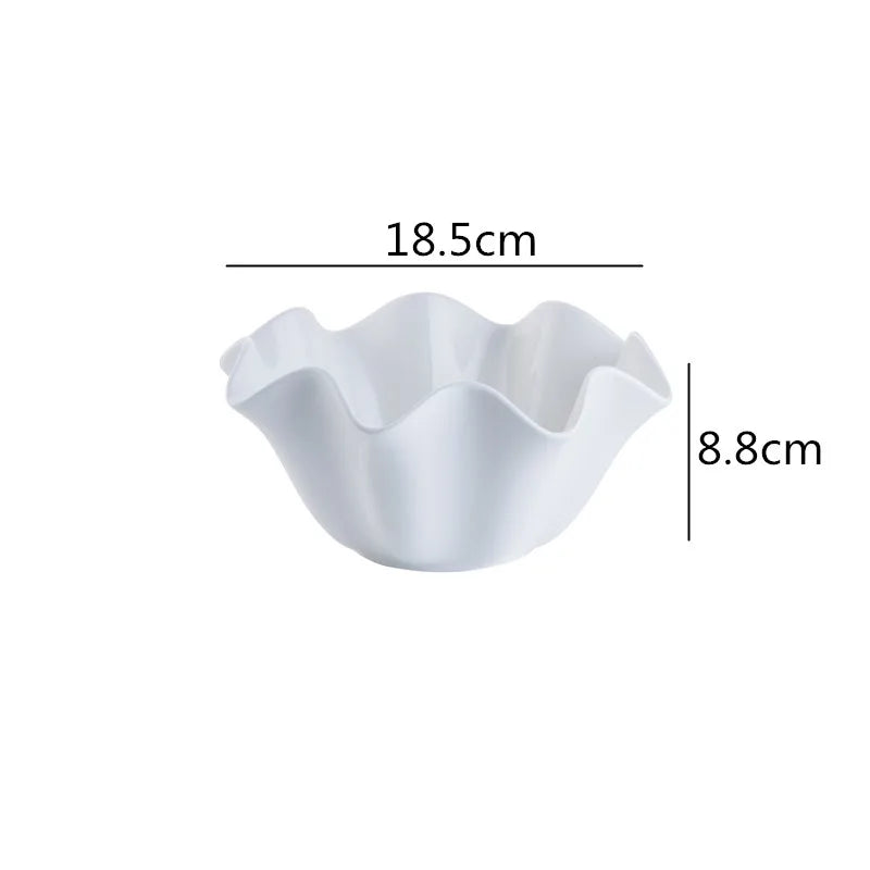 White Decorative Ceramic Crimped Edge Bowl - 3 Sizes