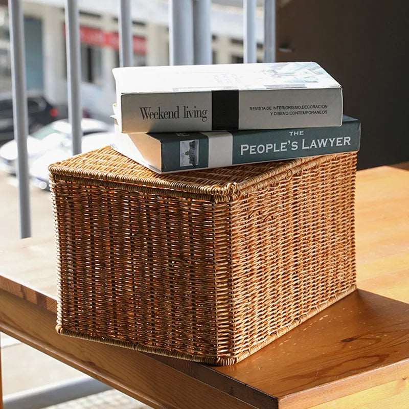 Hand-Woven Rattan Wicker Storage Basket Organiser with Lid - 7 Sizes Lilly & Lula