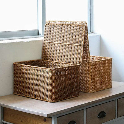 Hand-Woven Rattan Wicker Storage Basket Organiser with Lid - 7 Sizes Lilly & Lula