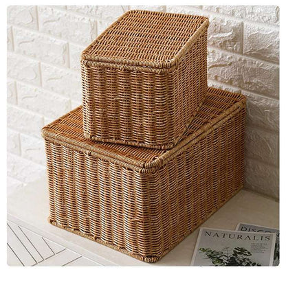 Hand-Woven Rattan Wicker Storage Basket Organiser with Lid - 7 Sizes Lilly & Lula