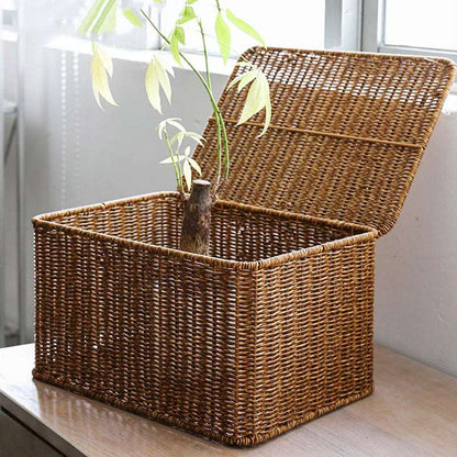 Hand-Woven Rattan Wicker Storage Basket Organiser with Lid - 7 Sizes Lilly & Lula