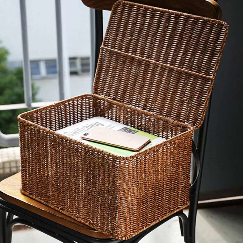 Hand-Woven Rattan Wicker Storage Basket Organiser with Lid - 7 Sizes Lilly & Lula