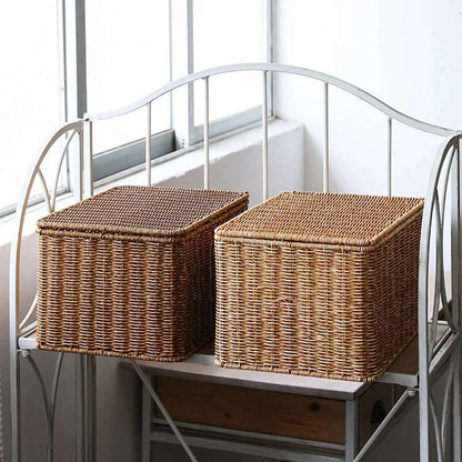 Hand-Woven Rattan Wicker Storage Basket Organiser with Lid - 7 Sizes Lilly & Lula