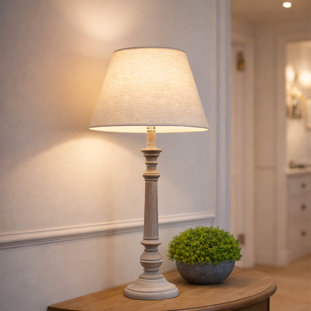 Handcrafted Rustic Leptis Magna Table Lamp with Linen Shade