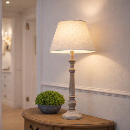 Handcrafted Rustic Leptis Magna Table Lamp with Linen Shade