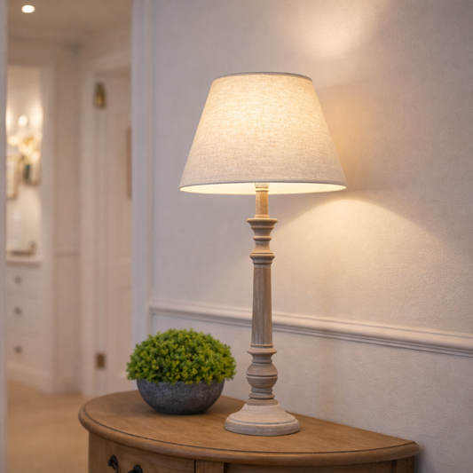 Handcrafted Rustic Leptis Magna Table Lamp with Linen Shade