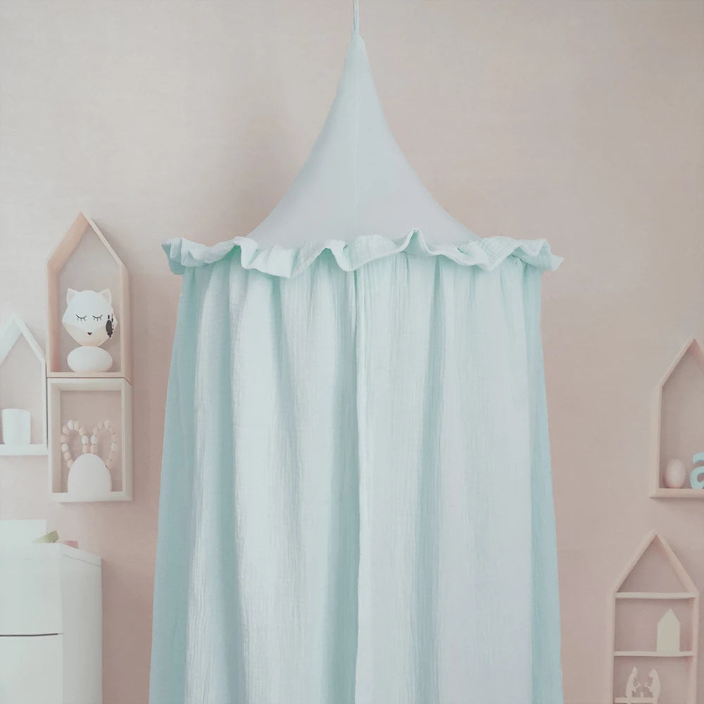 Kids Premium Muslin Bed Canopy With Frill Detail - 7 Colours