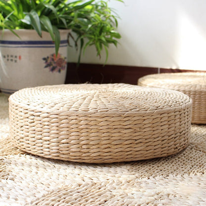 Natural Hand Knitted Round Straw Tatami Sitting Meditation Cushion - 3 Sizes