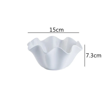 White Decorative Ceramic Crimped Edge Bowl - 3 Sizes