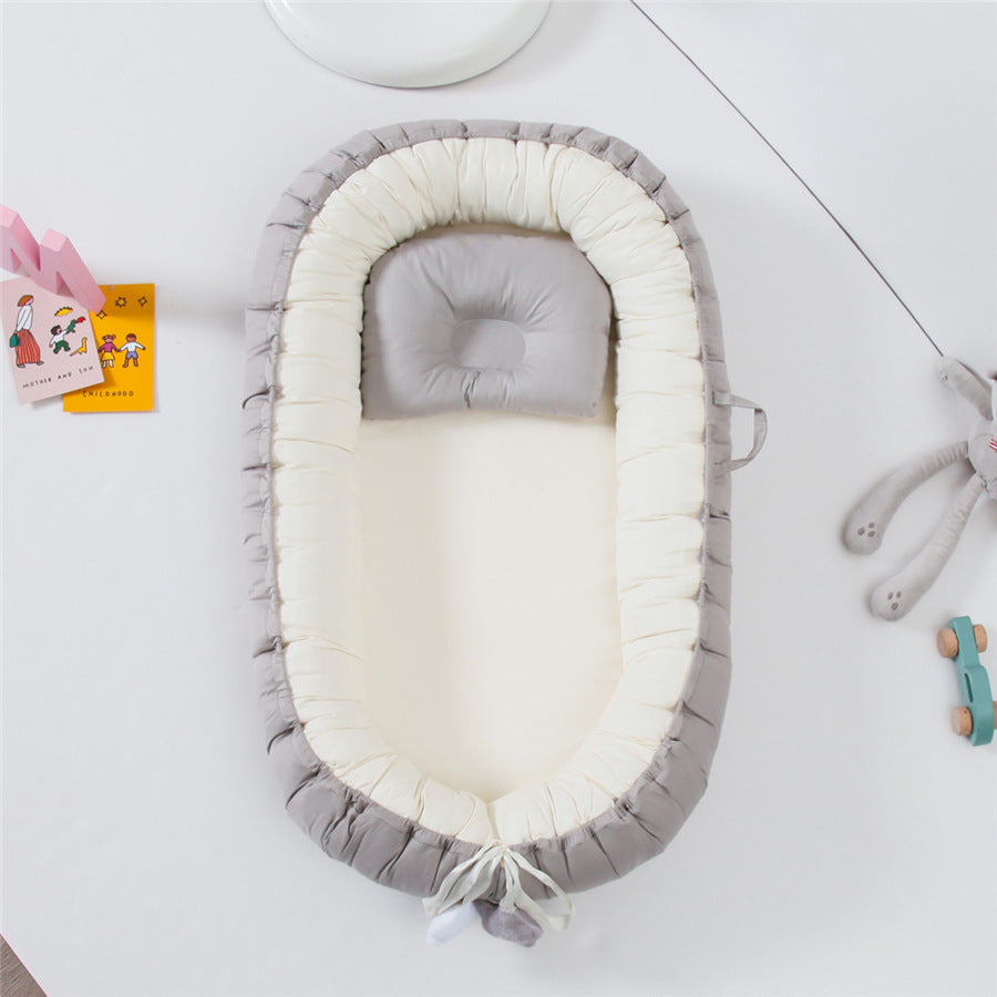 Grey Portable Padded Cotton Lounger Baby Nest Pod with Pillow