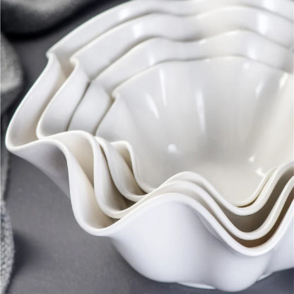 White Decorative Ceramic Crimped Edge Bowl - 3 Sizes