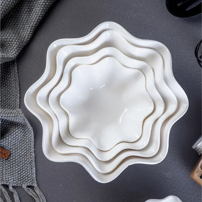 White Decorative Ceramic Crimped Edge Bowl - 3 Sizes