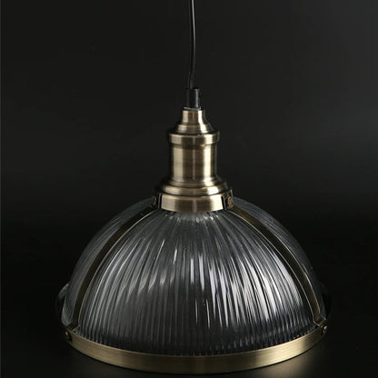 Industrial Ceiling Pendant Light Fitting with Glass Dome Drop & Bronze Details