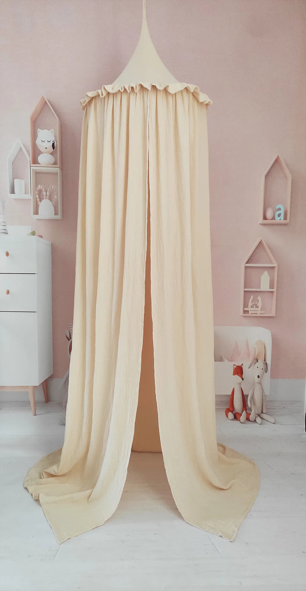 Kids Premium Muslin Bed Canopy With Frill Detail - 7 Colours