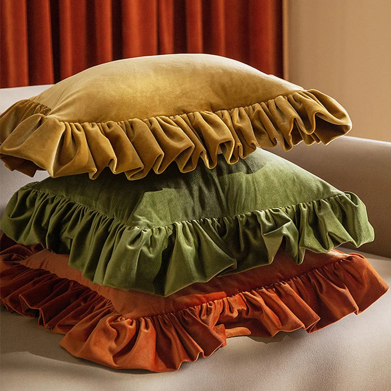 Luxurious Velvet Cushion Covers with Large Ruffle - 5 Colours