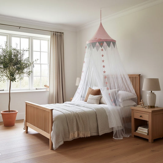 Kids Bed Canopy With Pom Pom Detail - 3 Colours