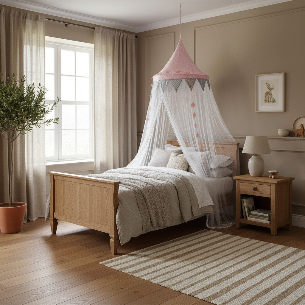 Kids Bed Canopy With Pom Pom Detail - 3 Colours
