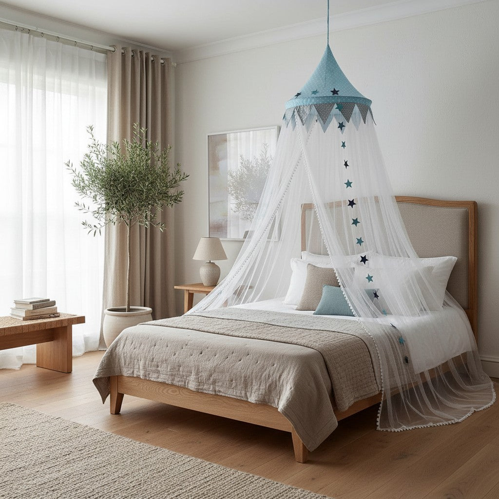Kids Bed Canopy With Pom Pom Detail - 3 Colours