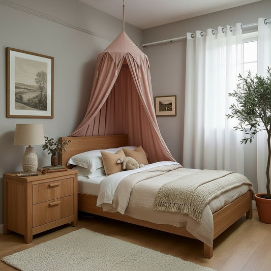 Kids Bed Canopy With Tassel & Frill Detail - White, Pink & Grey