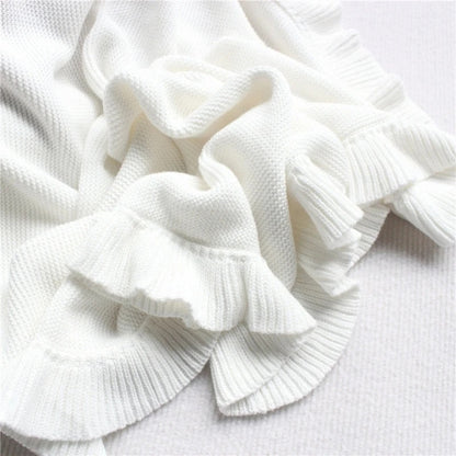 Knitted Cotton Muslin Swaddle Blanket for Baby with Ruffle Trim - Ivory, Grey, Beige, Pink & Sage Green Lilly & Lula