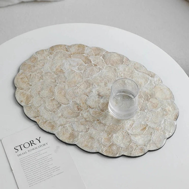 Large Oval Natural Decorative Luxury Shell Tray - Pearl White & Beige Lilly & Lula