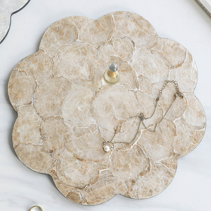 Large Oval Natural Decorative Luxury Shell Tray - Pearl White & Beige Lilly & Lula