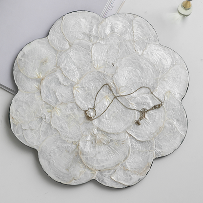 Large Oval Natural Decorative Luxury Shell Tray - Pearl White & Beige Lilly & Lula