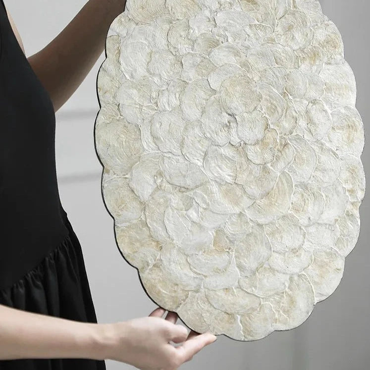 Large Oval Natural Decorative Luxury Shell Tray - Pearl White & Beige Lilly & Lula