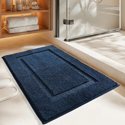 Large Plush Double Border Bath Mat - White, Beige, Grey & Navy Lilly & Lula