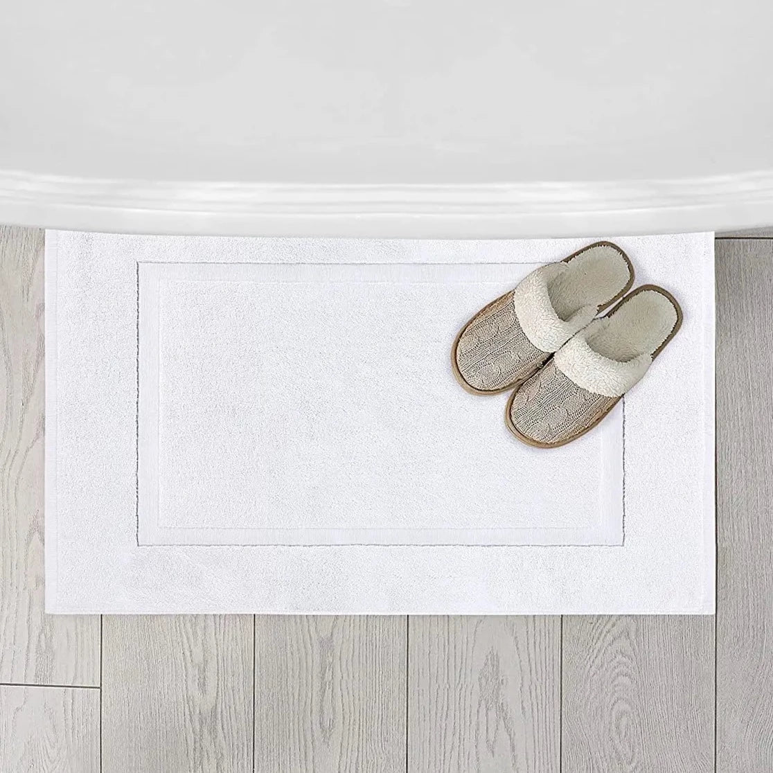 Luxurious Turkish Cotton Single Border Bath Mat - White & Grey Lilly & Lula