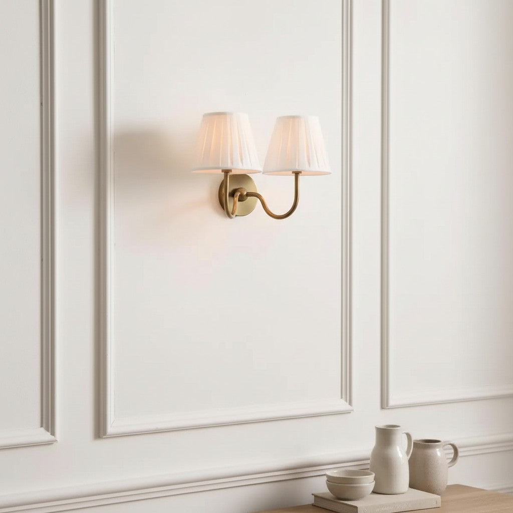 Luxurious French Style Farmhouse Double Wall Light with Linen Shade - 2 Colours