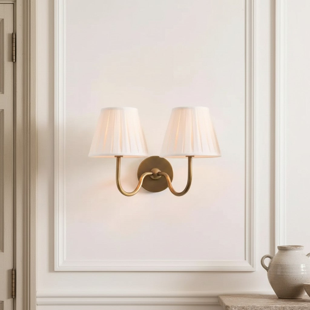 Luxurious French Style Farmhouse Double Wall Light with Linen Shade - 2 Colours