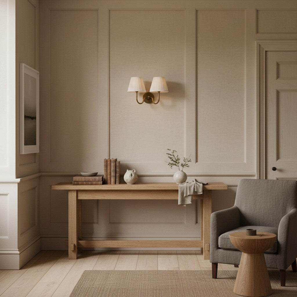 Luxurious French Style Farmhouse Double Wall Light with Linen Shade - 2 Colours