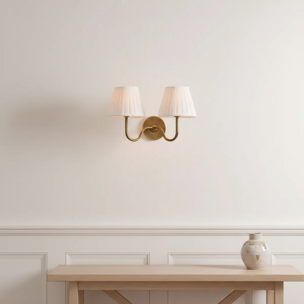 Luxurious French Style Farmhouse Double Wall Light with Linen Shade - 2 Colours