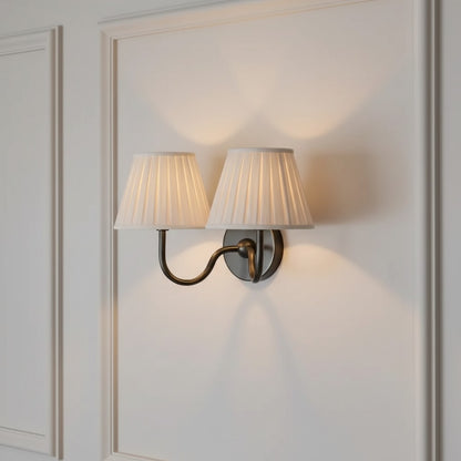 Luxurious French Style Farmhouse Double Wall Light with Linen Shade - 2 Colours