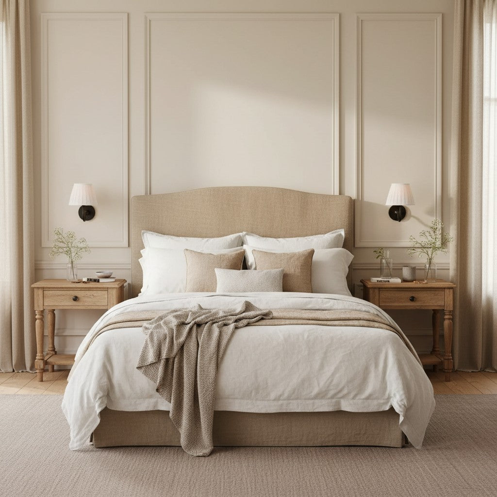 Luxurious French Style Farmhouse Wall Light with Linen Shade - 2 Colours