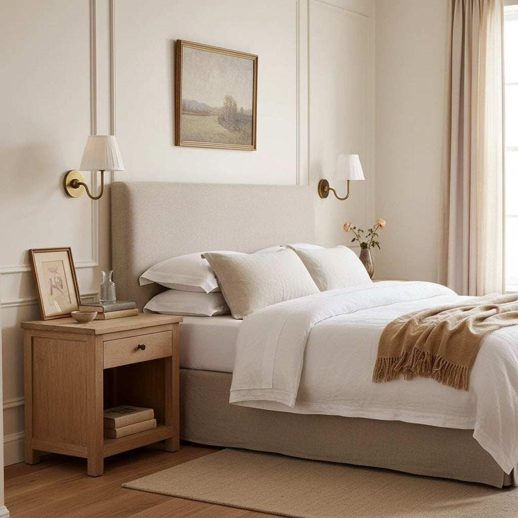 Luxurious French Style Farmhouse Wall Light with Linen Shade - 2 Colours